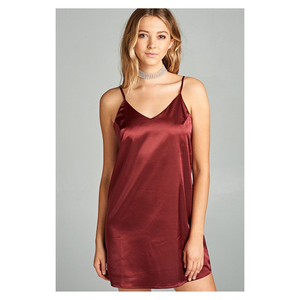 Dusty Pink V Neck Satin Cami Slip Dress - Picture 6 of 8